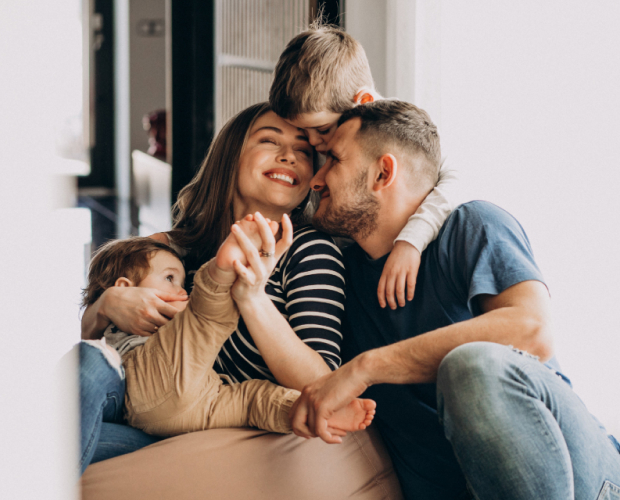 Happy family in their rental home